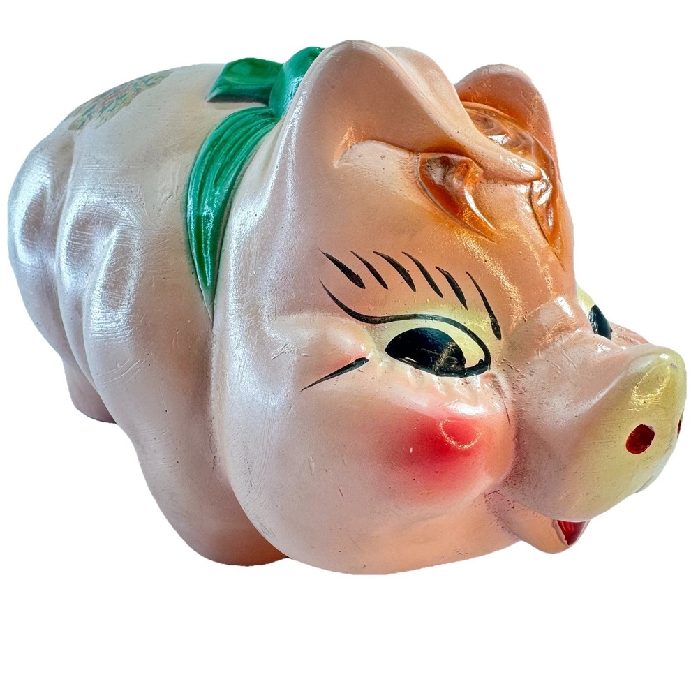 Vintage Large Ceramic Piggy Bank Handmade Floral Design Cute Animal No Cork